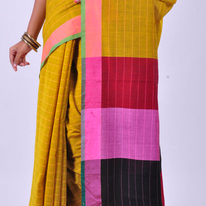 Yellow handwoven cotton sari