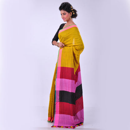 Yellow handwoven cotton sari