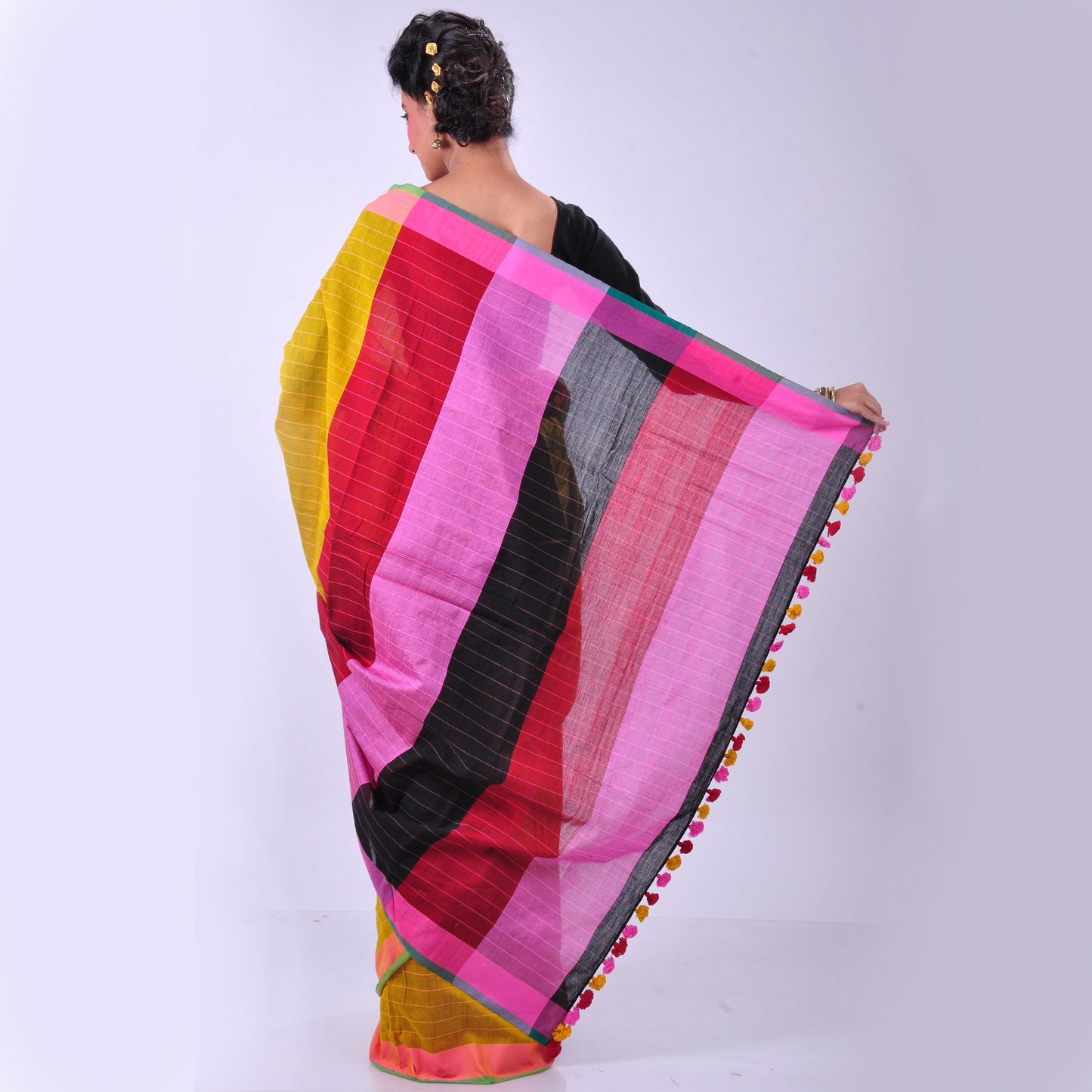Yellow handwoven cotton sari