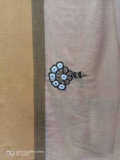 Off- white hand- embroidered sari