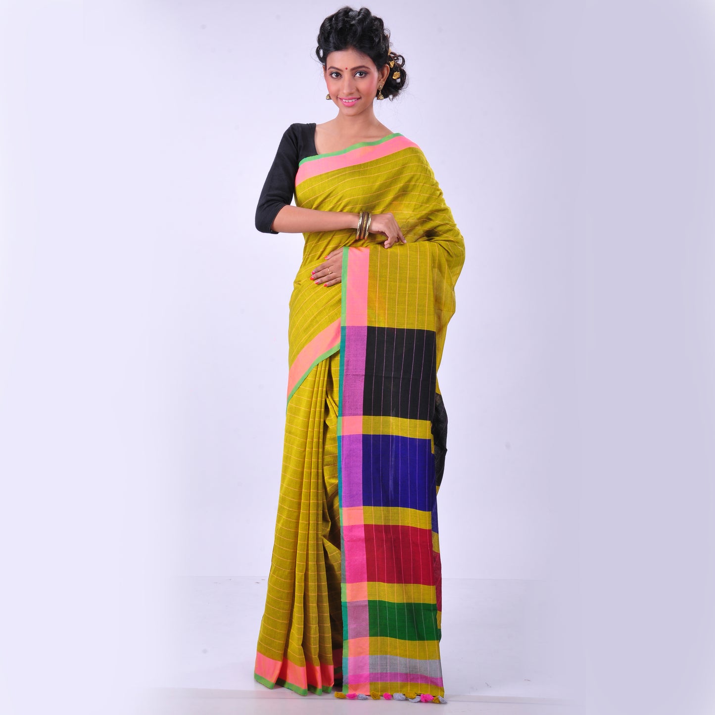 yellow handwoven cotton sari