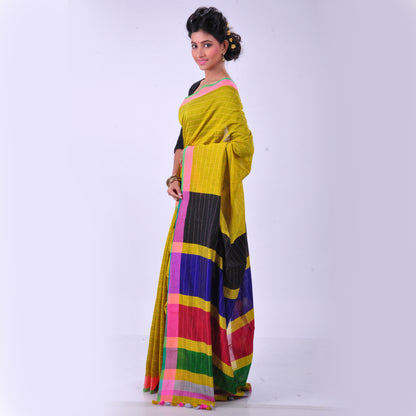 yellow handwoven cotton sari