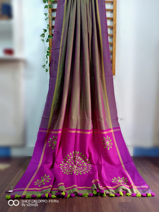 Mehndi green embroidered sari
