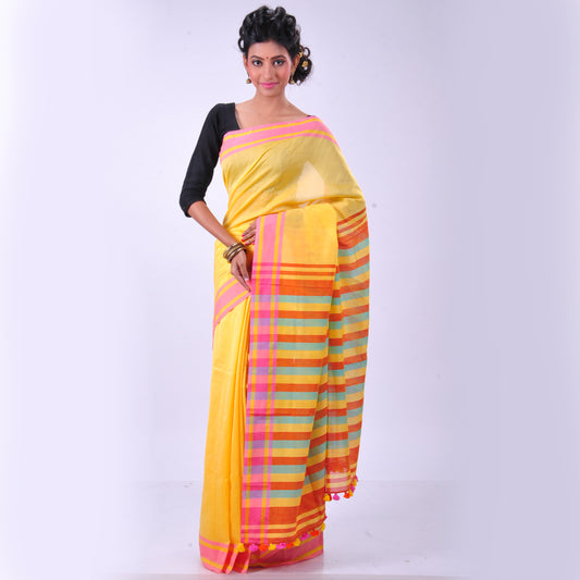 Yellow handwoven cotton sari