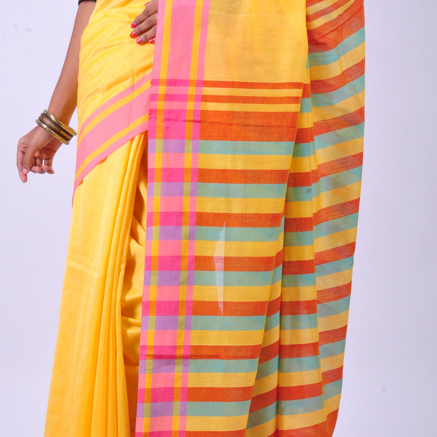 Yellow handwoven cotton sari
