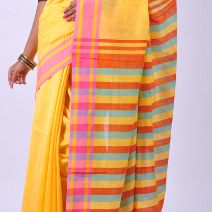 Yellow handwoven cotton sari
