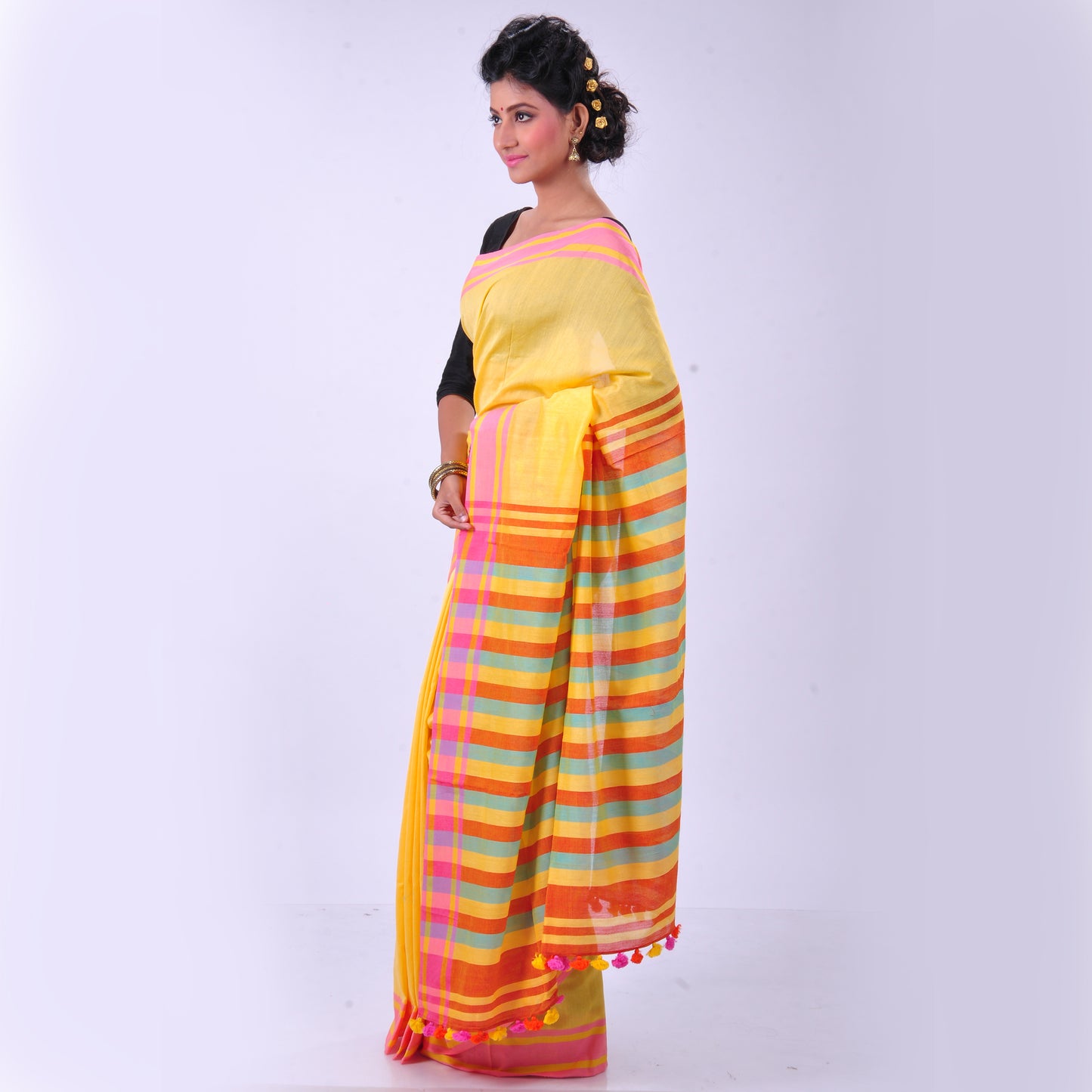 Yellow handwoven cotton sari