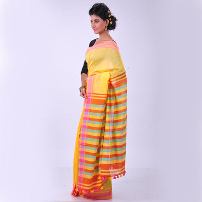Yellow handwoven cotton sari