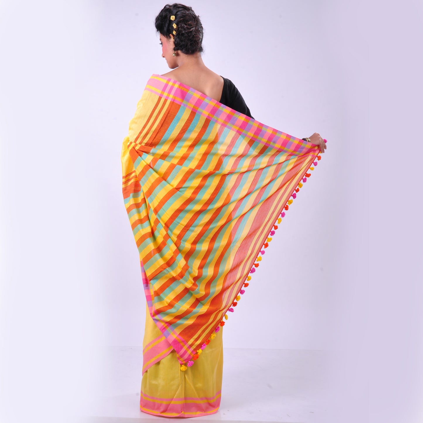 Yellow handwoven cotton sari
