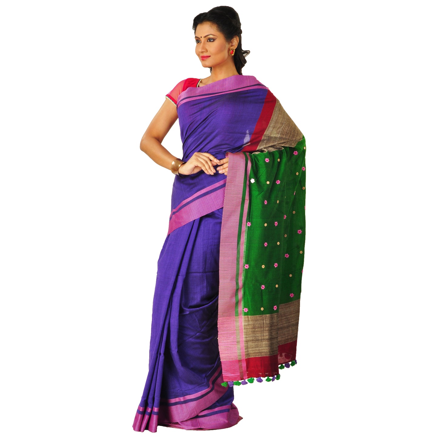 Purple hand embroidered sari
