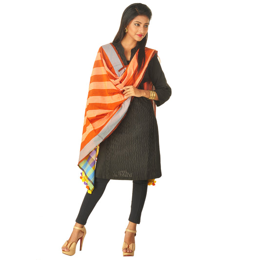 Orange striped handwoven dupatta