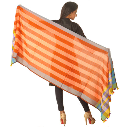 Orange striped handwoven dupatta