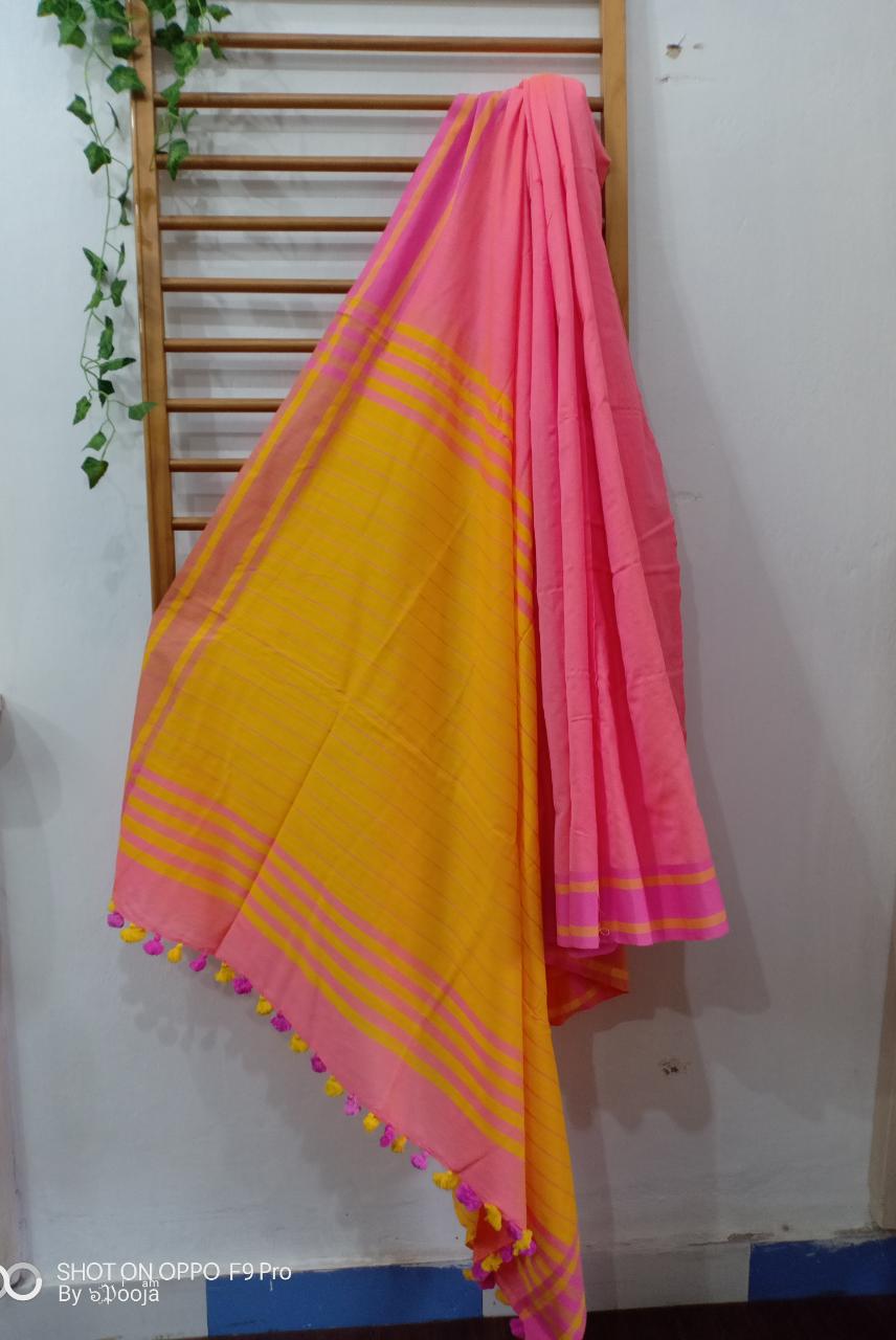 Pink Handwoven cotton sari