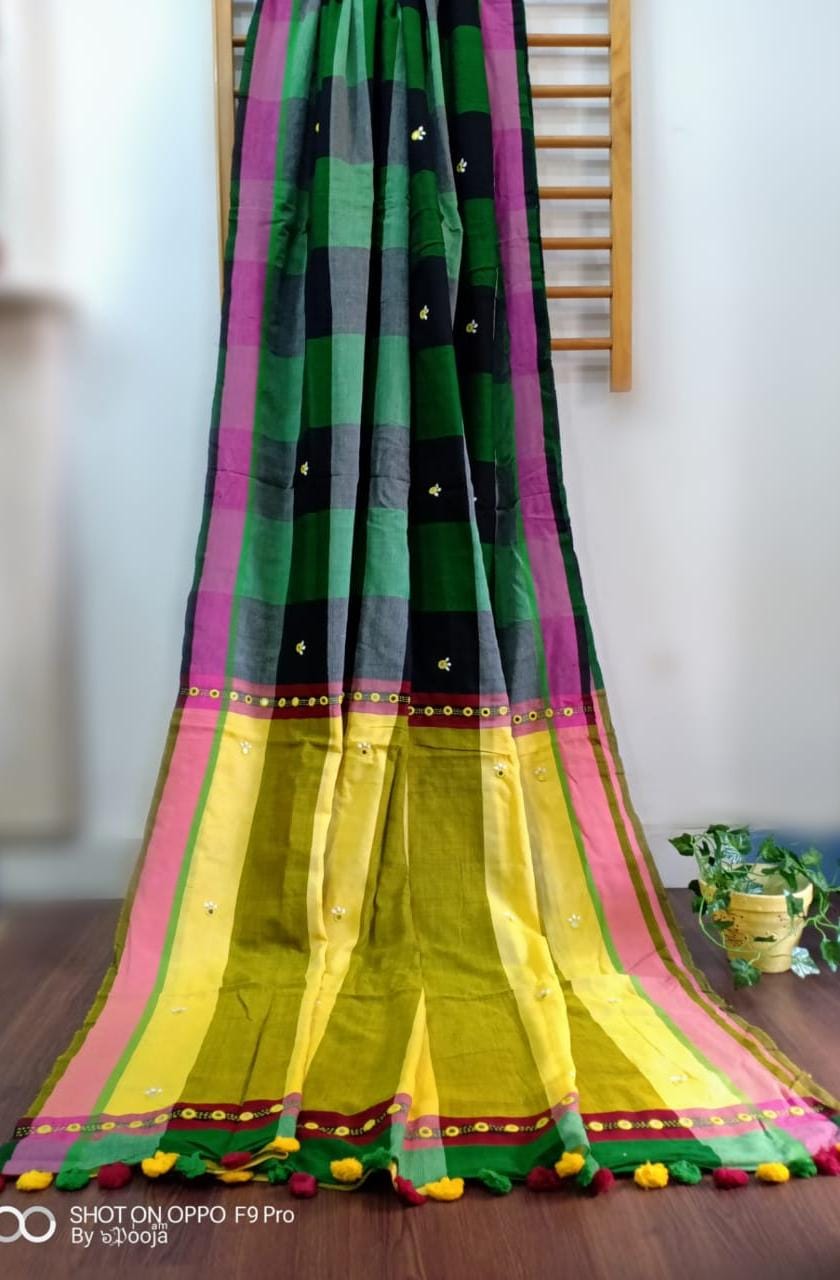 Green handwoven sari