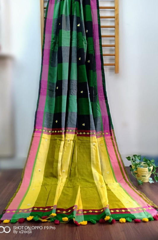 Green handwoven sari