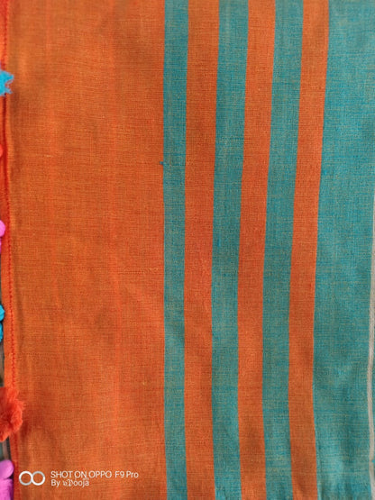 Orange Handwoven cotton sari